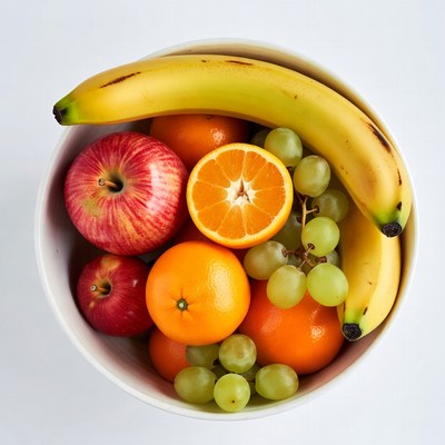 Fruit Bowl with Bananas Oranges Apples Grapes
