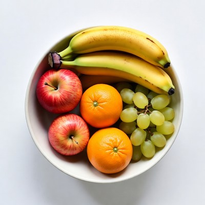 Bowl of Apples, Oranges, Bananas, Grapes