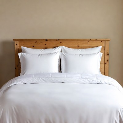 White Bedding on Wooden Headboard