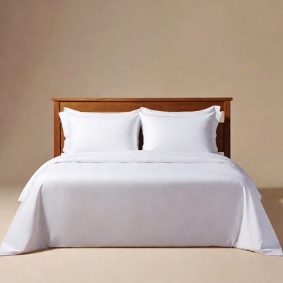 White Bedding on Wooden Bed Frame