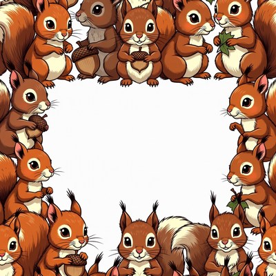 Cute Squirrels Around Blank Sign