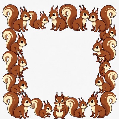 Cute Squirrels Border Illustration