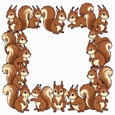Cute Squirrels Illustration Border
