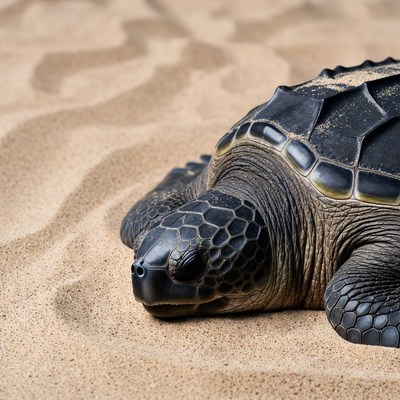 Baby sea turtle on beach sand