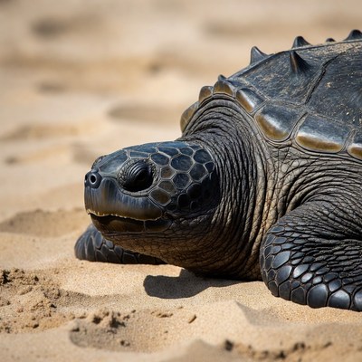 Sea turtle on sandy beach