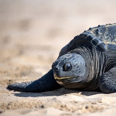 Sea turtle on sandy beach