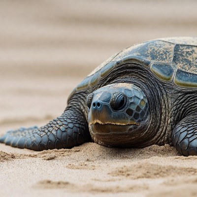 Sea turtle on sandy beach
