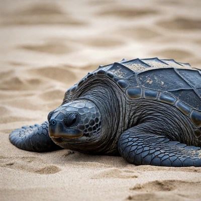 Sea turtle on sandy beach