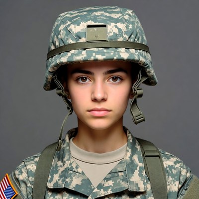 Girl in Camouflage Military Uniform