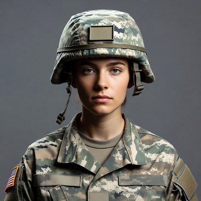 Woman in Camouflage Helmet