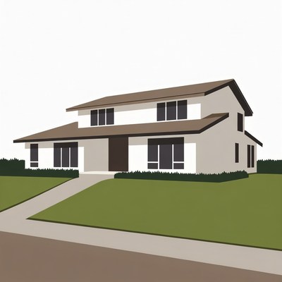 Modern White House with Brown Roof