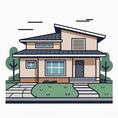 Modern House with Trees Illustration