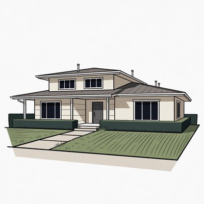 Modern House with Green Lawn