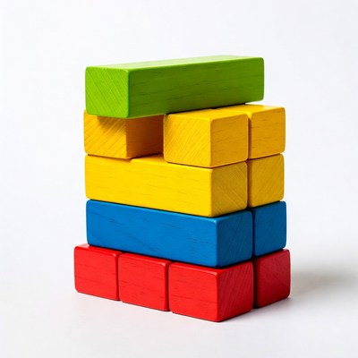 Stacked Colorful Wooden Building Blocks