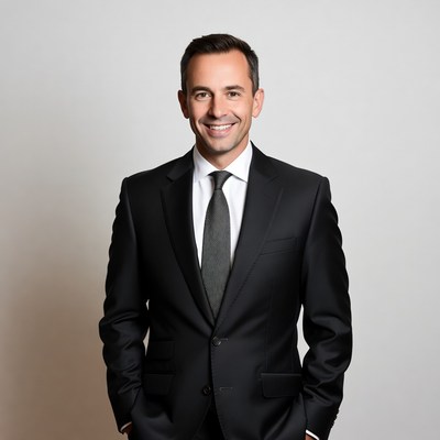 Smiling man in black suit