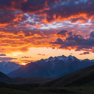 Sunset over Snowy Mountains
