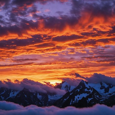 Sunset over Snowy Mountains