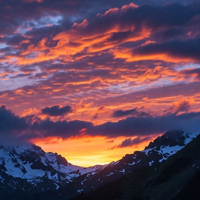 Sunset over Snowy Mountains