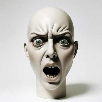 Bald Mannequin Head Screaming in Fear