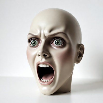 Screaming Mannequin Head with Green Eyes