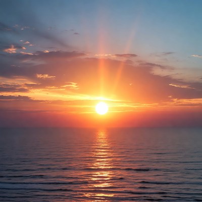 Sunset over calm ocean