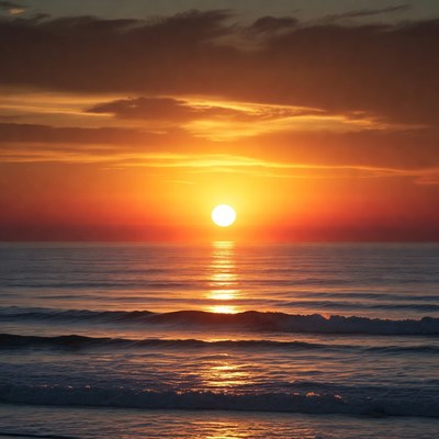 Sunset over ocean waves