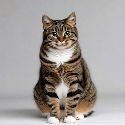 Tabby cat sitting on white background