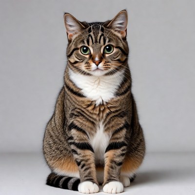 Tabby cat sitting on white background