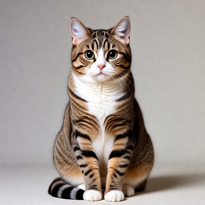 Tabby cat sitting on white background