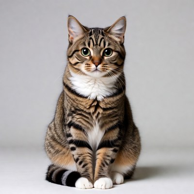 Tabby cat sitting on white background
