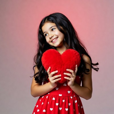 Girl holding red heart