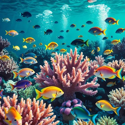 Colorful Tropical Fish Swimming in Coral Reef