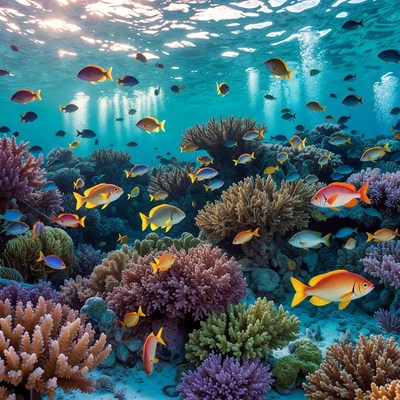 Colorful Tropical Fish Swimming Coral Reef