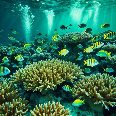 Colorful Fish Swimming Coral Reef