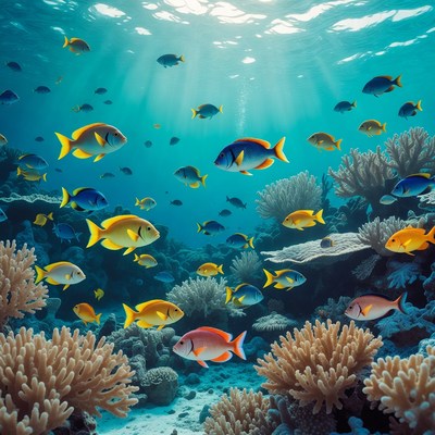 Colorful Tropical Fish Swimming Coral Reef