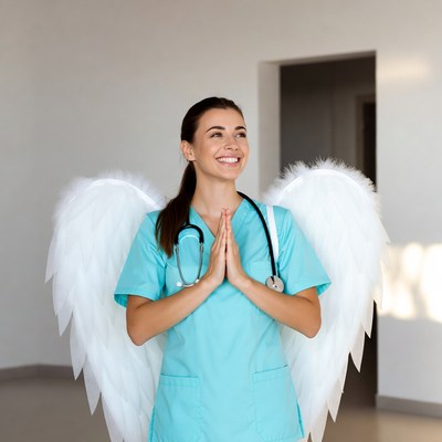 Nurse with angel wings praying