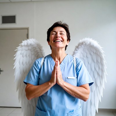 Nurse with angel wings praying