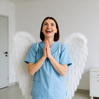 Nurse with angel wings praying