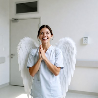 Nurse with angel wings praying