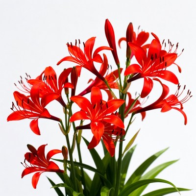 Red Lily Flowers on White Background