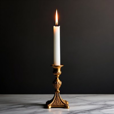 Lit Candle on Gold Candlestick
