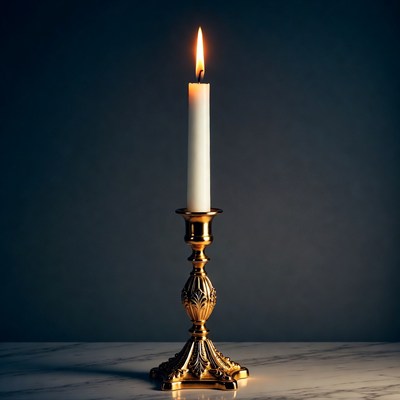 Lit Candle on Gold Candlestick