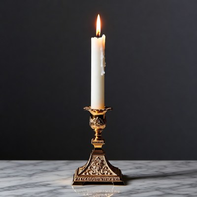 Lit Candle on Brass Candlestick