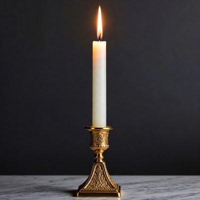Lit Candle on Gold Candlestick