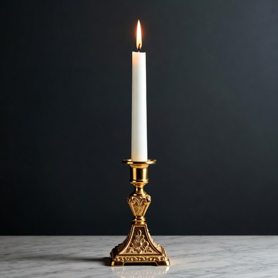Lit Candle on Gold Candlestick