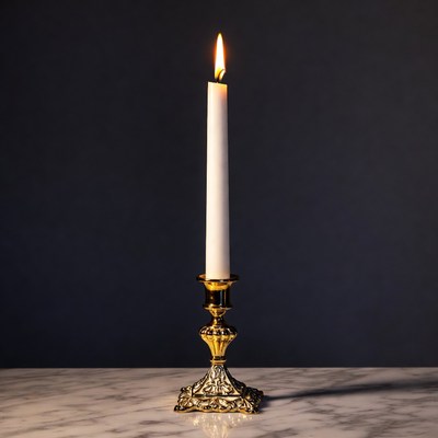 Lit Candle on Gold Candlestick
