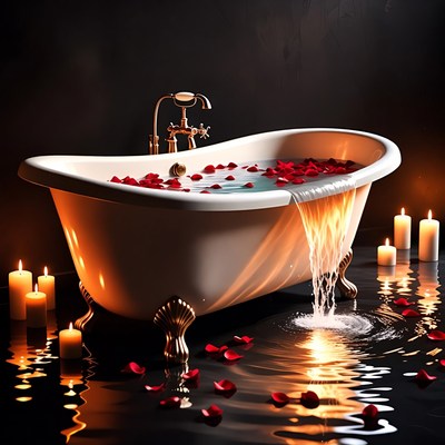Luxurious Clawfoot Bathtub with Roses and Candles