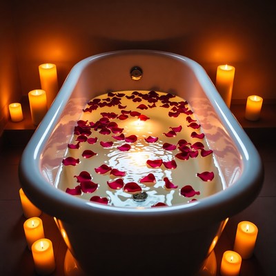 Bathtub Filled with Rose Petals