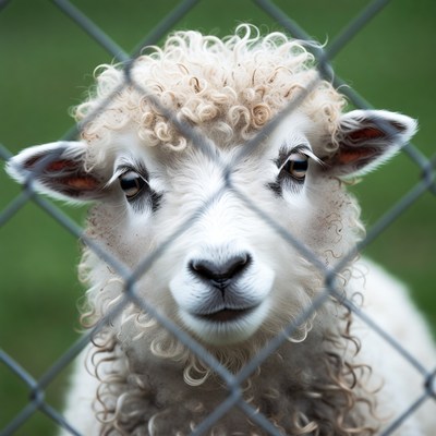 Fluffy Sheep Behind Fence