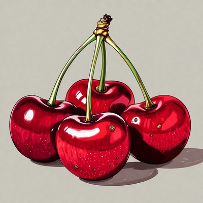 Four Shiny Red Cherries Illustration